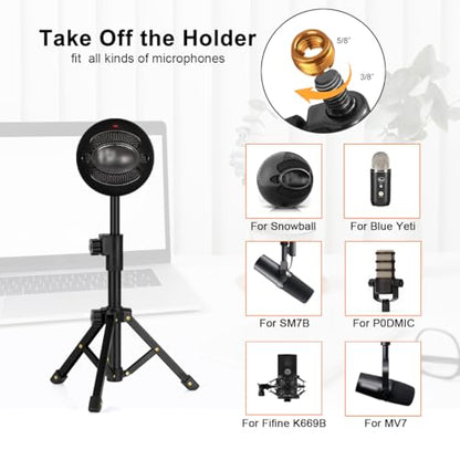 Tabletop Mic Stand, Adjustable Desktop Microphone Stand with Mic Clip and 5/8" Male to 3/8" Female Screw for Most Microphone on the Market