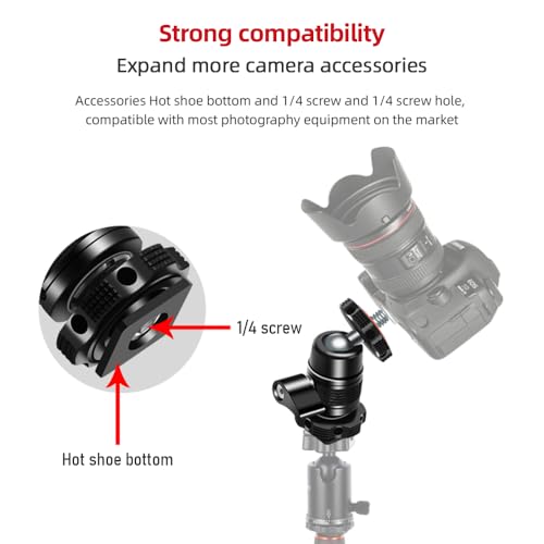 Andoer Mini Ball Head Adapter Monitor Mount Cold Shoe Adapter Aluminum Alloy with 1/4 Inch Screw for Mounting Camera Monitor Microphone LED Video Light