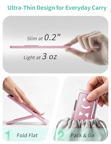 Aoviho Phone Stand for Desk, Ultra-Thin Foldable Aluminum Phone Holder, Portable Travel & Office Cell Phone Stand Compatible with iPhone 17 16 15 14 13 12 Pro Max, Fits 3.7"-7" Devices, Pink - color: Pink
