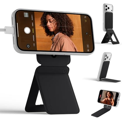 MOFT Phone Stand, Magnetic Phone Tripod Stand Stain-Resistant MOVAS Leather & Angle Adjustment & Strong Magnets Tripod for iPhone 17/16/15/14/13/12 (Included Metal Ring)-Jet Black - color: Jet Black, size: Without Card Slot