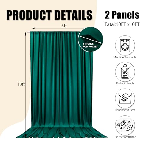 10ft x 10ft Lake Green Backdrop Curtains for Parties, Fabric Satin Background Curtain with Rod Pockets for Weddings, Birthday, Baby Shower, Photography, Graduation Party Backdrop Drapes, 2 Panels - color: Lake Green