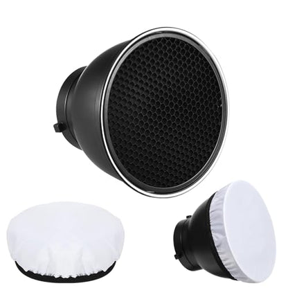7" Standard Reflector Lamp Shade Dish Diffuser with 60° Honeycomb Grid for Bowens Mount Studio Strobe Flash Light Speedlite (with Soft Cloth)