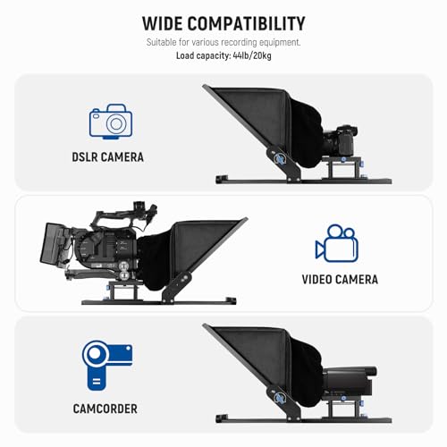 NEEWER Teleprompter X17 II with RT113 Remote/APP Control, 17" HD Beamsplitter All Metal Frame Upgraded Camera Mount QR Plate Compatible with Manfrotto 501PL iPad iPhone, Max Load 44.1Ib, Assembly Free - style: X17 II