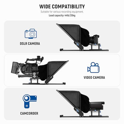 NEEWER Teleprompter X17 II with RT113 Remote/APP Control, 17" HD Beamsplitter All Metal Frame Upgraded Camera Mount QR Plate Compatible with Manfrotto 501PL iPad iPhone, Max Load 44.1Ib, Assembly Free - style: X17 II