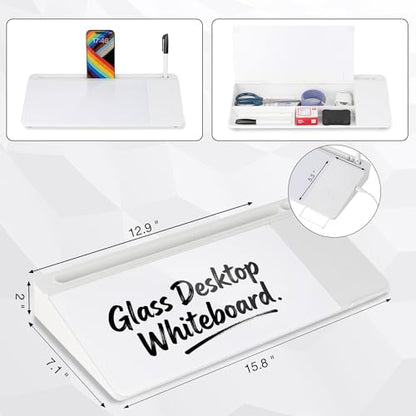 Glass Desktop Whiteboard with Wireless Charger & Storage, Desk Dry Erase Note Memo Board, Compact Desk Organizer for Desk, Home, Study, Office, Back to School Supplies, White, 2026 - color: White Wireless Charger
