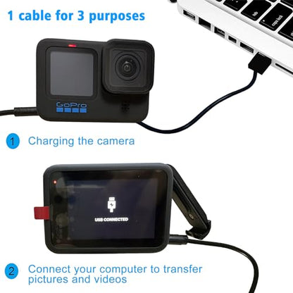 Suptig USB A to USB C Cable 2 Pack Charging Cable Compatible for Phone, Gopro Hero 13/hero12/11/10/9/8/7/6/5/hero Session gopro max Charging and Data Sync Cord(Black)