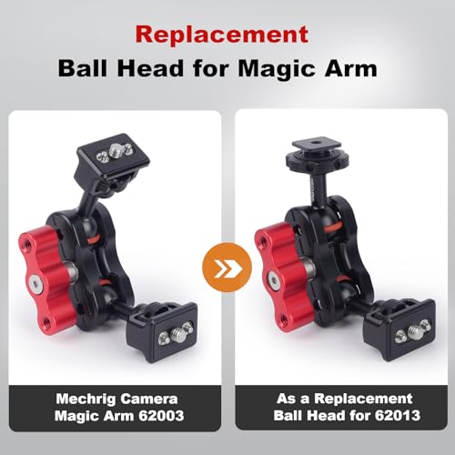20mm Ball Head Hot Shoe Adapter for Camera Magic Arm, CNC Aluminum Alloy Quick Release Mount with Anti-Slip Ring for DSLR Rig/Gimbal Handle/Riding Filming(62008 Hot Shoe Mount Ball Head)