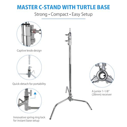 Kupo 20" C-Stand Turtle Base Kit Professional Grip Stand with 2.5" Grip Head and 20" Grip Arm, Heavy-Duty Steel Construction for Photography and Video Lighting - Black (KS704611) - color: Black, style: 20" Turtle Base Kit