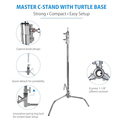 Kupo 40" C-Stand Turtle Base Professional Grip Stand with Detachable Base, Two Riser/Three Section Design, Heavy-Duty Steel Construction, Black (KS704411) - color: Black, style: 40" Turtle Base