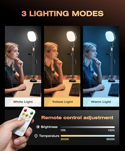 PQRQP Ring Light for Desk, Soft Lighting for Zoom & Video Calls, Selfie Light with Stand & Phone Holder, CRI 97+ Webcam Light for Recording, Streaming, Home Office