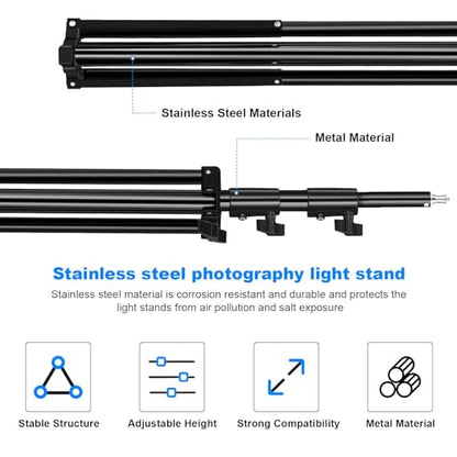 2pack Heavy Duty Light Stand 9.2ft / 110" Aluminum Spring Cushioned Tripod Lighting Stands Max Loading:10KG Adjustable 94cm-280cm with Carry Bag for Photography Softboxes Umbrella Studio Shooting