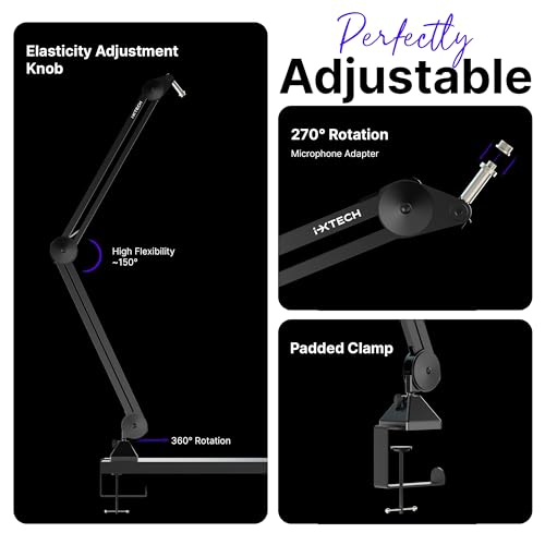 IXTECH Microphone Boom Arm Stand, Heavy Duty Adjustable Mic Stand with Cable Ties, Desk Mount Arm Stand for Gaming Streaming Podcasting. - color: MI06 LARGE