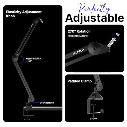 IXTECH Microphone Boom Arm Stand, Heavy Duty Adjustable Mic Stand with Cable Ties, Desk Mount Arm Stand for Gaming Streaming Podcasting. - color: MI06 LARGE