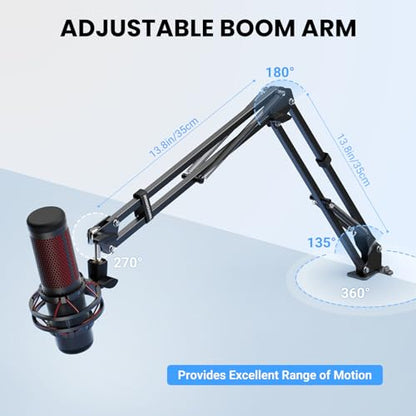 Microphone Arm Stand,Heavy Duty Adjustable Suspension Boom Scissor Microphone Stand with Clamp Clip & 3/8" to 5/8" Adapter and Cable Ties for Podcast, Streaming, Gaming, Recording