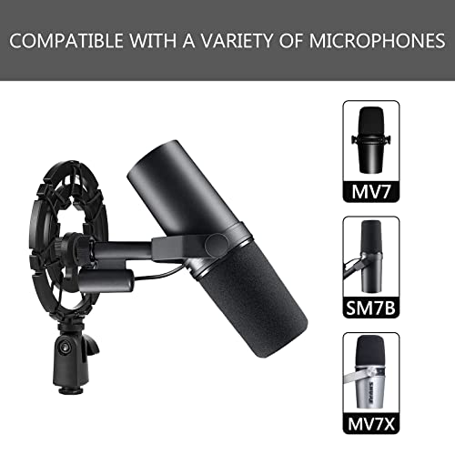 Geekria for Creators Microphone Shock Mount Compatible with Shure MV7, MV7+, SM7B, MV7X Mic Anti-Vibration Suspension Adapter Clamp Mic Holder Clip (Black)