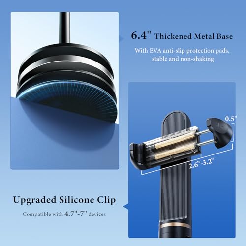 Retractable Phone Stand for Desk,10.2-24.4in Height Adjustable Rotating Phone Holder for Recording,Aluminium Overhead Phone Mount for iPhone & 4.7-7in Cell Phones
