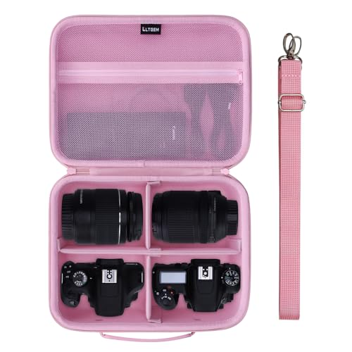L LTGEM Medium Camera Case Compatible with Canon/Sony/Nikon DSLR Mirrorless Camera and Multiple Lens, Hard Travel Carrying Case with 3 Dividers and Shoulder Strap, Pink - color: Pink, size: Medium