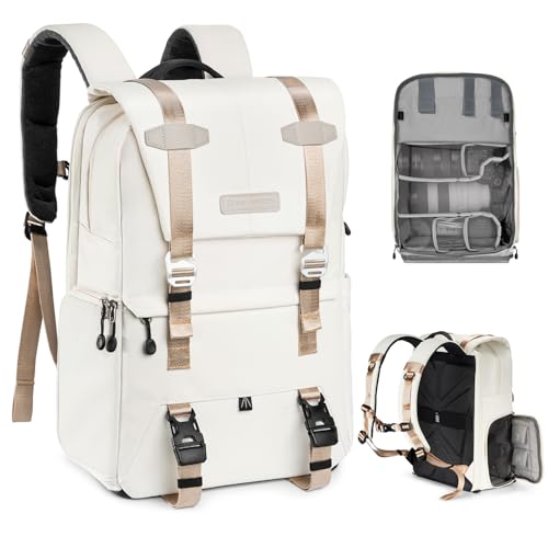 K&F CONCEPT Camera Backpack, Camera Bags for Photographers Large Capacity Camera Case with Raincover,15-15.6 Inch Laptop Compartment Compatible for Canon/Nikon/Sony/DJI Mavic Drone - color: 08-beige