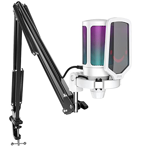 FIFINE Streaming Gaming USB Microphone Kit, PC Condenser RGB Mic Compatible with PS4/PS5, Plug and Play for Music Recording, Online Game, Discord, Twitch, with Pop Filter, Shock Mount-A6T White - color: White
