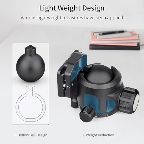 Low Profile Tripod Ball Head-INNOREL N44, Black, Panoramic CNC Metal Camera Tripod Ball Head with Two 1/4" Screw Arca Swiss Quick Release Plates for Tripod,Monopod,DSLR,Camcorder,Max Load 55lbs/25kg - size: N44-Black