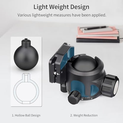 Low Profile Tripod Ball Head-INNOREL N44, Black, Panoramic CNC Metal Camera Tripod Ball Head with Two 1/4" Screw Arca Swiss Quick Release Plates for Tripod,Monopod,DSLR,Camcorder,Max Load 55lbs/25kg - size: N44-Black