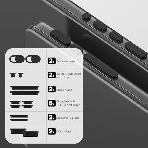 14 PCS Anti Dust Plug Set with 2pcs Webcam Cover for 2026-2021 MacBook Pro 14 inch / 16 inch M5 M4 M3 M2 M1 Pro/Max, MacBook Pro Accessory Anti Dirt Cover for HDMI/Thunderbolt/SDX/Magsafe/Headphone - size: MacBook Pro 14" / 16"