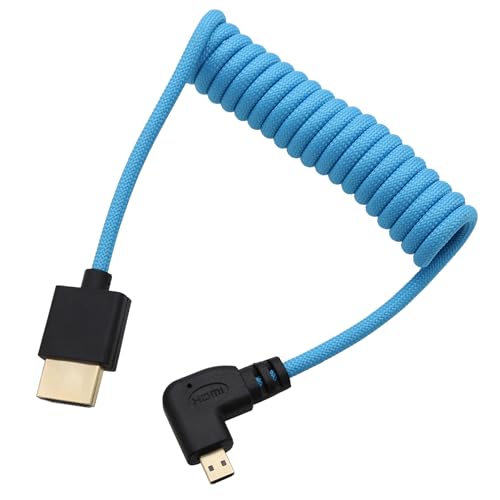 Micro HDMI to HDMI ProRes RAW 4K 8K 60fps Blue Braided Coiled Cable for Sony ZVE-10 A7C Canon R5 R6 MKII Lumix Camera SmallHD ATOMOS Ninja V Monitor, 90-Degree Type D - color: Blue, size: Left Angle to Straight