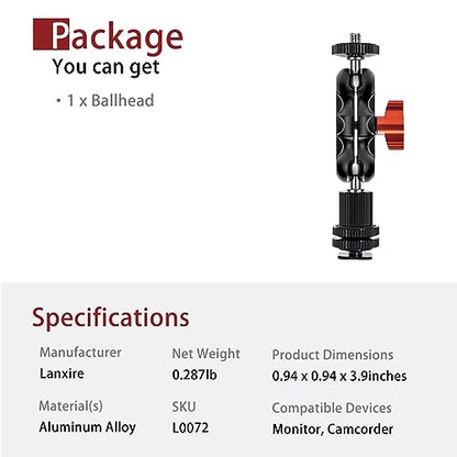 Mini Magic Arm Multi-Function Double Ball Head with Cold Shoe Mount and 1/4"-20 Screw for Monitor, LED Light, Microphone, Max Load up to 2kg/4.4lb