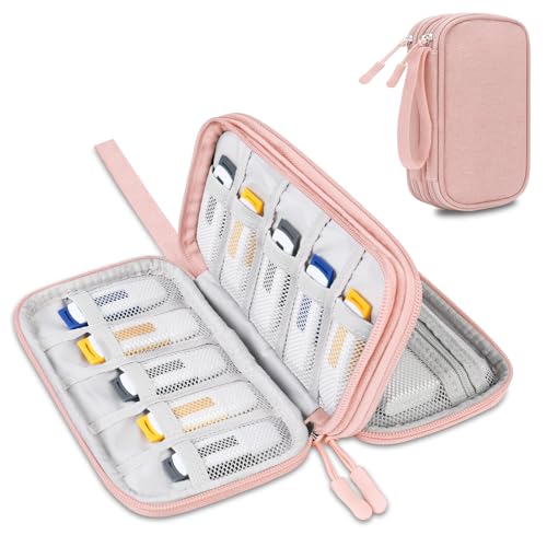Lacdo USB Flash Drive Case Thumb Drive Holder Case Organizer Portable Electronic Accessories Storage Bag for SanDisk/SamData/Samsung USB Flash Drives Jump Drive Memory Stick, SD Card, Cable,Light Pink - color: Light Pink, size: Small