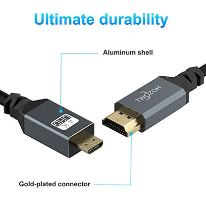 Twozoh Micro HDMI to HDMI Coiled Cable, Coiled Micro HDMI to Full HDMI Cable Support HDMI 2.0, 3D 4K UHD, 1080p (Extend up to 1.5M) - color: Coiled, size: 5Ft