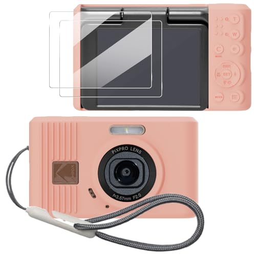 Case for Kodak PIXPRO C1 accessories,Soft Silicone Protective Case,Comes with 2 Screen Protectors and 1 Wrist Strap - light red - color: Rose red