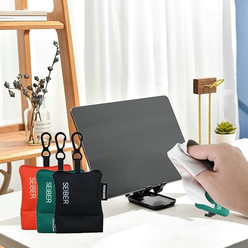 SEIBER Microfiber Eyeglass Cleaning Cloths with Pouch,3P, BK OR GRN | 7x7 Cloth For Glasses, Camera Lenses, Laptop Screens, Self-Closing Bottom - color: BLACK,ORANGE,DARK GREEN