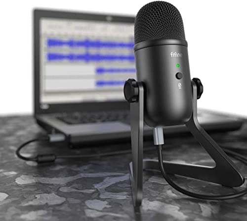 FIFINE USB Podcast Microphone for Recording Streaming, Condenser Computer Gaming Mic for PC Mac, Headphone Output&Volume Control, Mic Gain Control, Mute Button for Vocal, YouTube (K678)