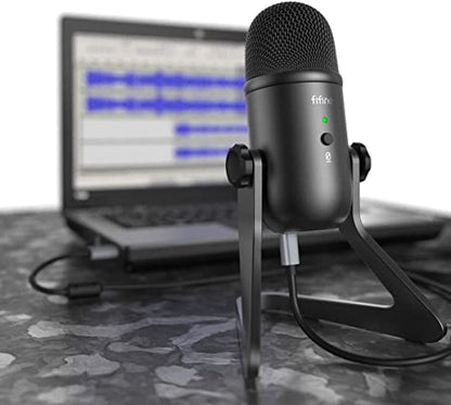 FIFINE USB Podcast Microphone for Recording Streaming, Condenser Computer Gaming Mic for PC Mac, Headphone Output&Volume Control, Mic Gain Control, Mute Button for Vocal, YouTube (K678)