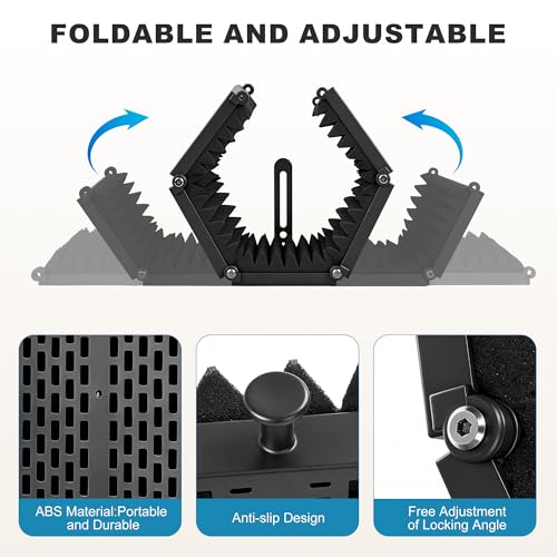 Microphone Stand With Isolation Shield,Recording Studio Equipment With Foldable Mic Shield With Sound Insulation For Recording Studio, Podcasts,Broadcasting - size: Standard Edition