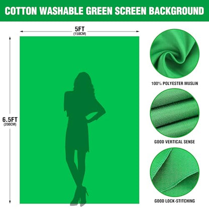 Green Screen Backdrop with Stand, 6.5x5ft Portable Greenscreen Background with Stand, T-Shape Green Screen Stand kit with 6 Spring Clamps, Sandbag, Carry Bag for Zoom, Video - size: 6.5x5 FT