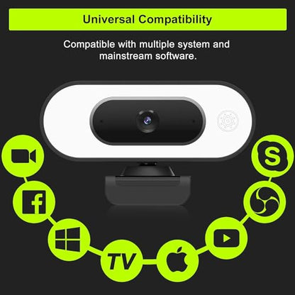 Webcam with Ring Light Microphone - Streaming Web Camera, 1080P Full HD Pro Camera for PC Mac Laptop Desktop, USB Computer Webcam with Privacy Cover and Tripod for Zoom Meeting Skype Teams Twitch - style: Webcam with Light & Cover & Tripod