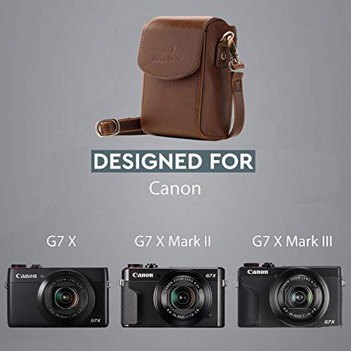MegaGear Leather Camera Case with Strap Compatible with Canon PowerShot G7 X Mark III, G7 X Mark II, G7 X,Dark Brown - color: Dark Brown