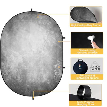 Kate 5x6.5ft(1.5x2m) Collapsible Backdrop Folded Microfiber Professional Grey and Black Double-Sided Pop up Collapsible Background for Photography