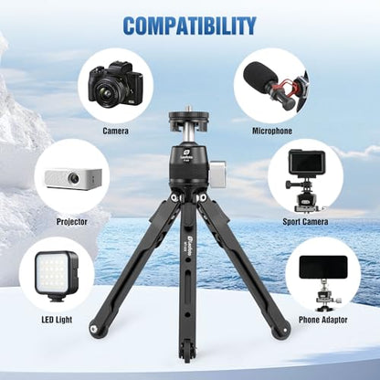 LEOFOTO 9.84" Aluminum Table Tripod with Ball Head for Camera, 360° Rotation Desktop Tripod with 1/4" Screw for Phone Adaptor/Projector/Sport Camera, Max Load 11lb - size: MT-03S with Ball Head