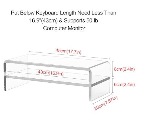 Egchi Acrylic Monitor Stand,2 Tiers Computer Monitor Riser(18x8x5.5 inches),Computer Stand/Monitor Riser for Office,School,Home,Laptop Stand Desktop Stand for Keyboard Storage&Printer TV Screen - size: 18''x8''x5.5''- 2 Tiers