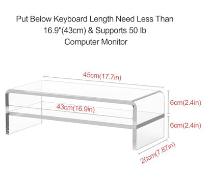 Egchi Acrylic Monitor Stand,2 Tiers Computer Monitor Riser(18x8x5.5 inches),Computer Stand/Monitor Riser for Office,School,Home,Laptop Stand Desktop Stand for Keyboard Storage&Printer TV Screen - size: 18''x8''x5.5''- 2 Tiers