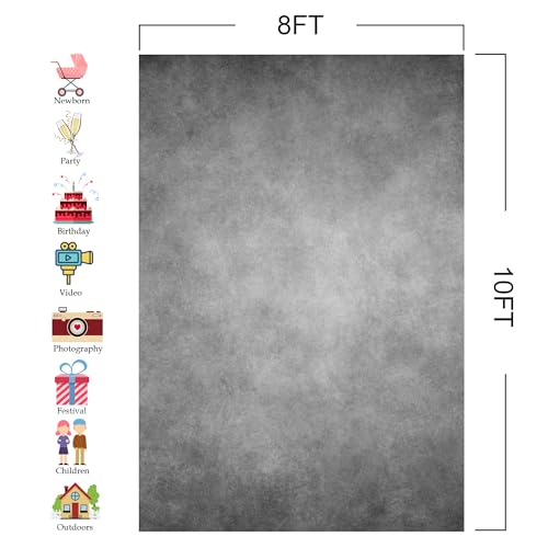 8x10FT Abstract Grey Photography Backdrop Professional Studio Background for Portrait Product Video Photo Props Photoshoot - color: Grey