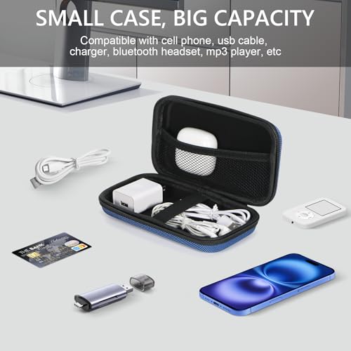 Portable Protection Hard EVA Case for External Battery, Cell Phone, GPS, Hard Drive, USB/Charging Cable, Small Carrying Bag Mesh Inner Pocket, Zipper Enclosure, Universal Travel Pouch Bag - color: Blue