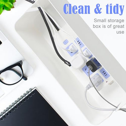 Cable Tidy Box White Cable Box with Bamboo Lid Cable Organiser Cable Management Box for Hiding Cables and Plugs