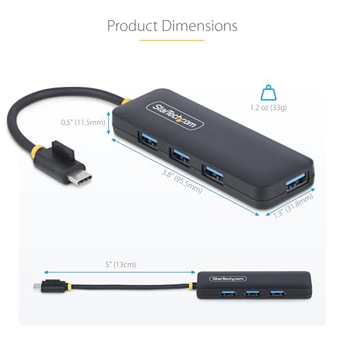 StarTech 4-Port USB-C Hub 5Gbps with 4X USB-A, Mini (H5C4A-USB-HUB) - size: 0.4 ft, style: USB-C
