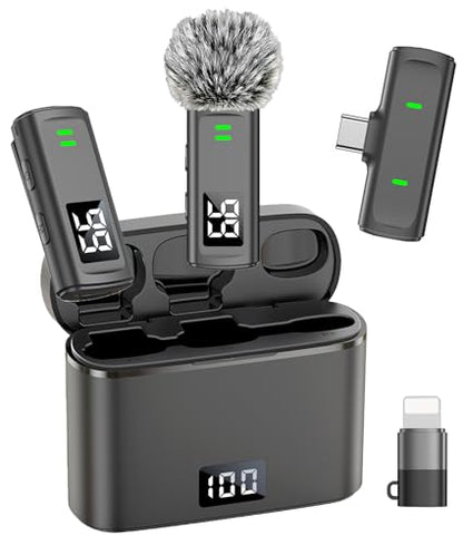 NPTCL Wireless Lavalier Mini Microphone for iPhone Video Recording | Noise Canceling Lapel Lav USB C Mic, LED Digital Charge Display, 35 Hour Charging Case for VlogYoutube Tiktok Podcast - style: USB-C