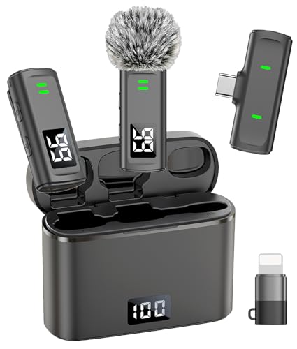 NPTCL Wireless Lavalier Mini Microphone for iPhone Video Recording | Noise Canceling Lapel Lav USB C Mic, LED Digital Charge Display, 35 Hour Charging Case for VlogYoutube Tiktok Podcast - style: USB-C