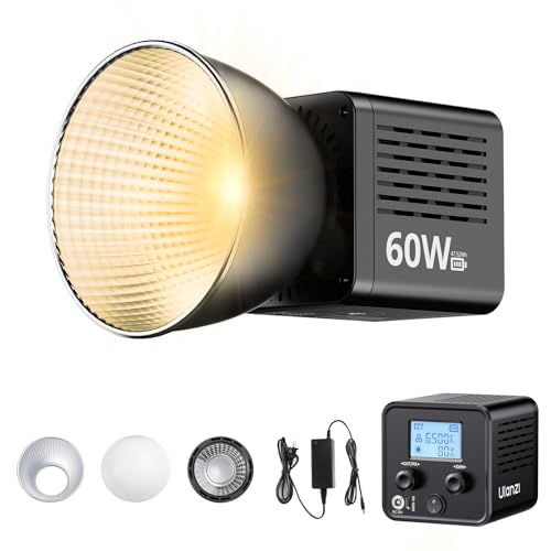 ULANZI C60 60W Bi-Color COB Video Light, Mini Bowens Mount LED Photography Continuous Output Lighting, 2500K–6500K CRI≥95 8 Effects 3300mAh Rechargeable Handheld Spotlight with DC/Type-C, 1/4" Thread