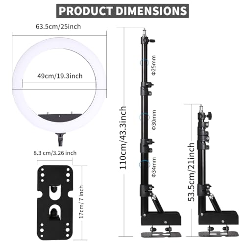 25 '' Ring Light Wall Mount with Phone Holder, Rotatable Triangle Boom Arm Overhead Light Stand for Photography Lighting Studio, Live Streaming, Salon, Barber Light, Beauty Tattoo Light